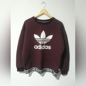 Adidas TRF Sweatshirt Womens Maroon Red Trefoil Logo Textured Oversized Pullover
